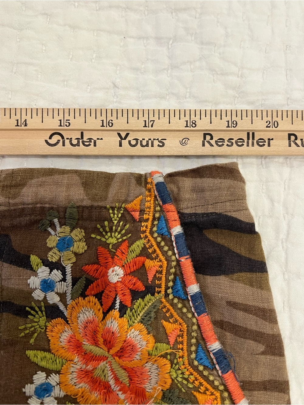 Johnny Was Shorts Womens Large Brown Camo Embroidered Linen Drawstring Pockets - Picture 10 of 14